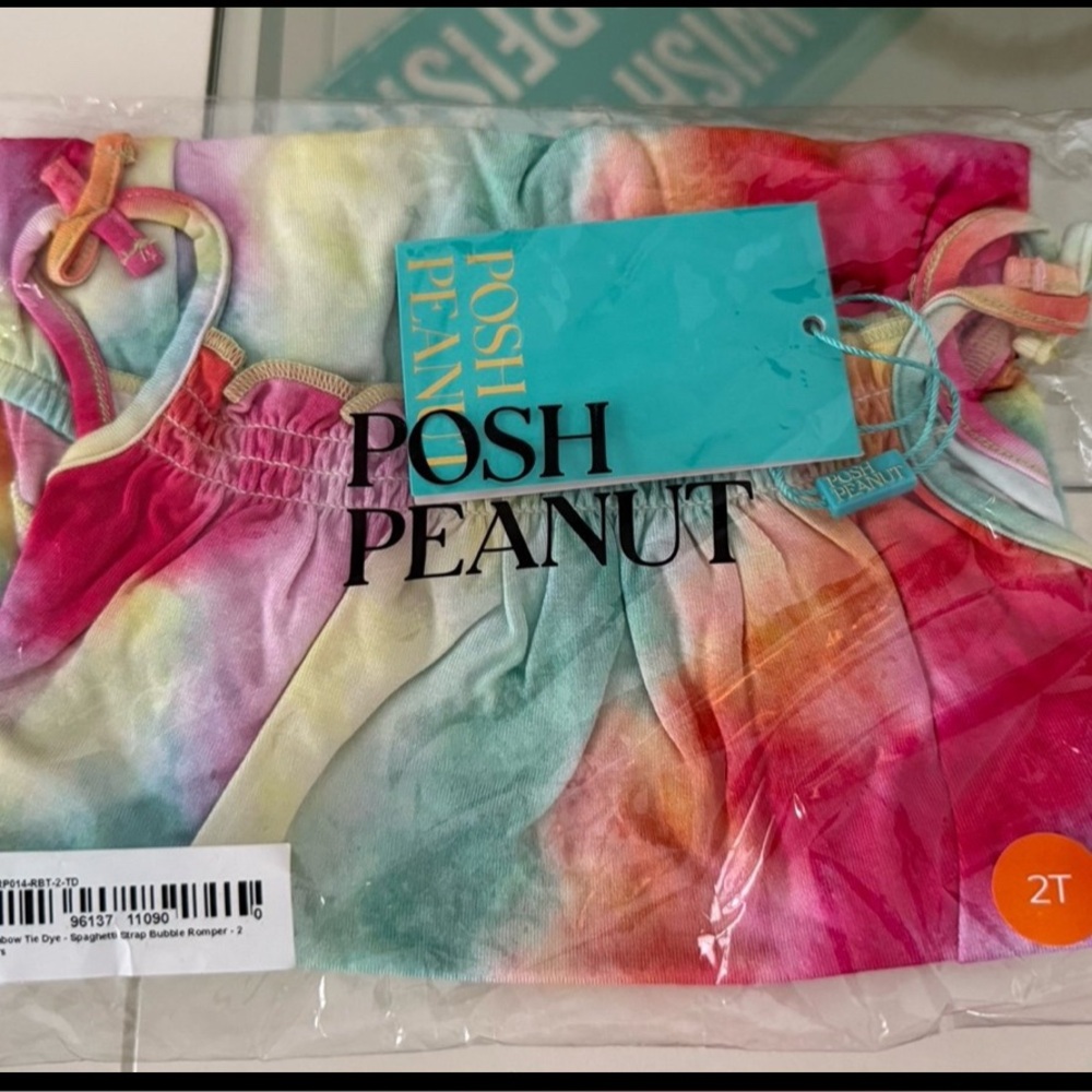 Posh Peanut Rainbow Tie Dye Bamboo Bubble Romper 2T